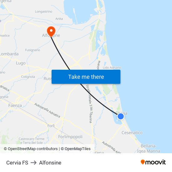 Cervia FS to Alfonsine map