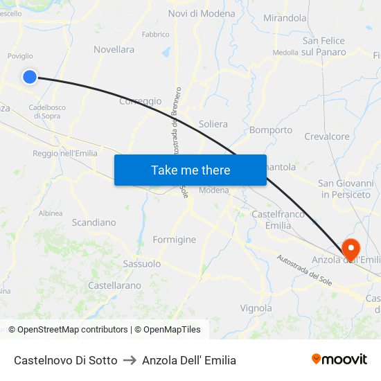 Castelnovo Di Sotto to Anzola Dell' Emilia map