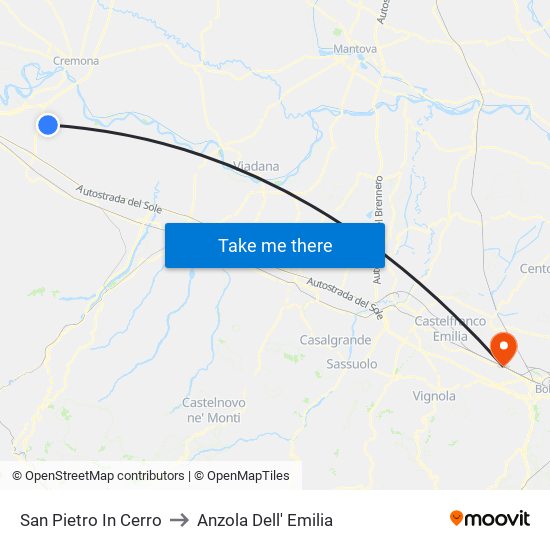 San Pietro In Cerro to Anzola Dell' Emilia map