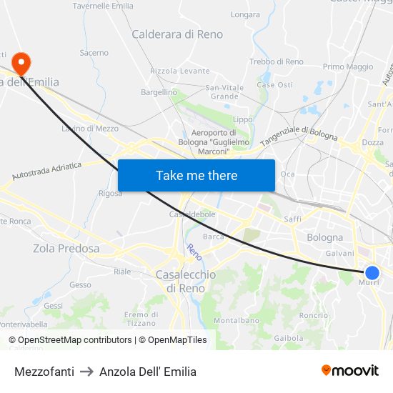 Mezzofanti to Anzola Dell' Emilia map