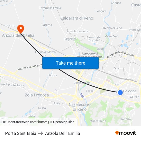 Porta Sant`Isaia to Anzola Dell' Emilia map