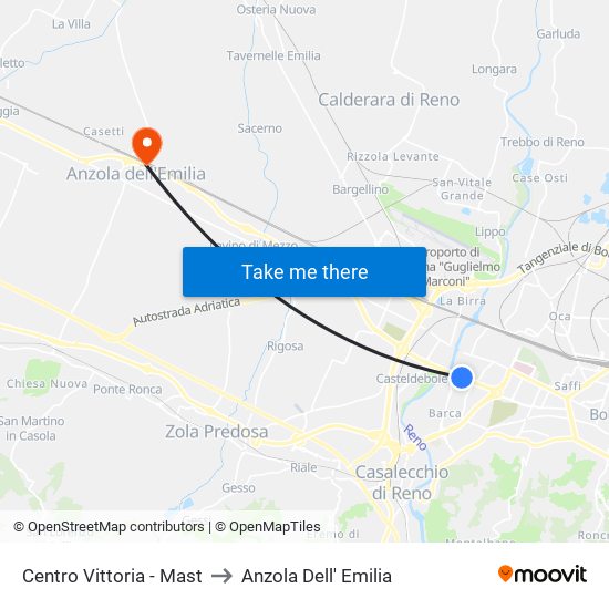 Centro Vittoria - Mast to Anzola Dell' Emilia map