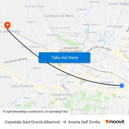 Ospedale Sant'Orsola Albertoni to Anzola Dell' Emilia map