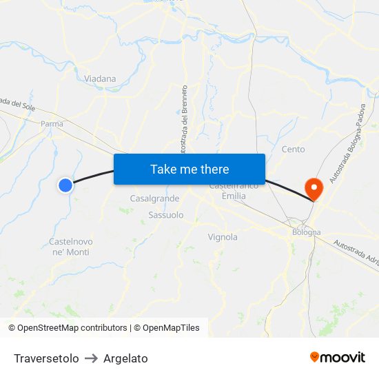 Traversetolo to Argelato map