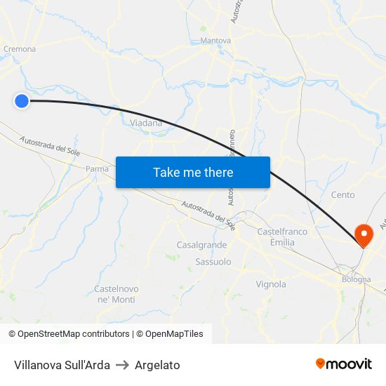 Villanova Sull'Arda to Argelato map