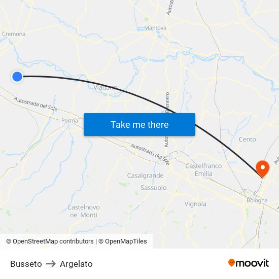 Busseto to Argelato map