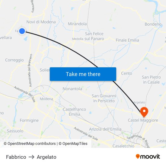Fabbrico to Argelato map