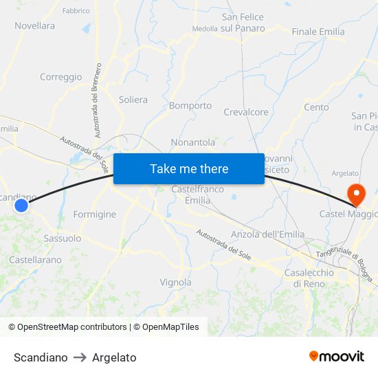 Scandiano to Argelato map