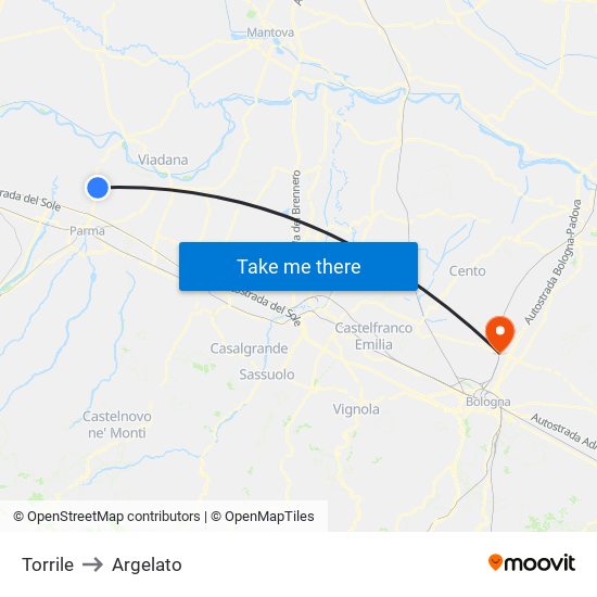 Torrile to Argelato map