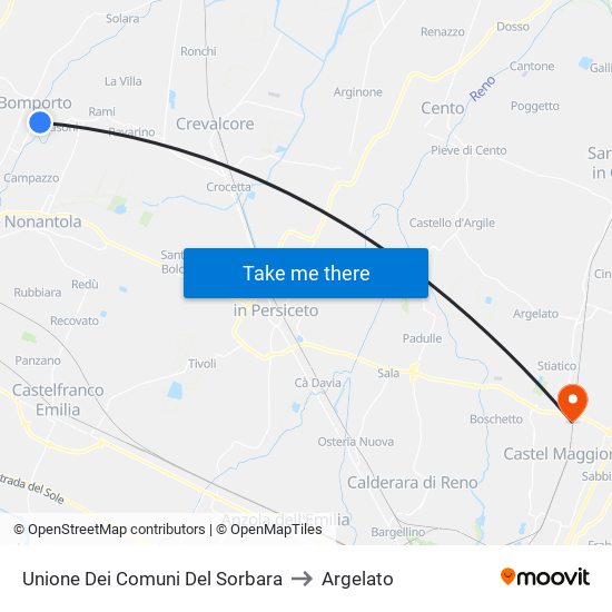 Unione Dei Comuni Del Sorbara to Argelato map