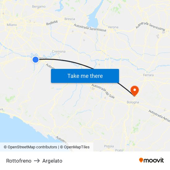 Rottofreno to Argelato map