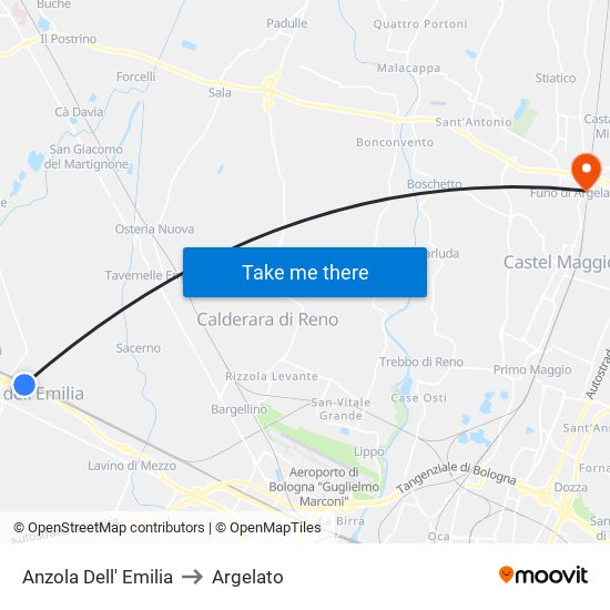 Anzola Dell' Emilia to Argelato map