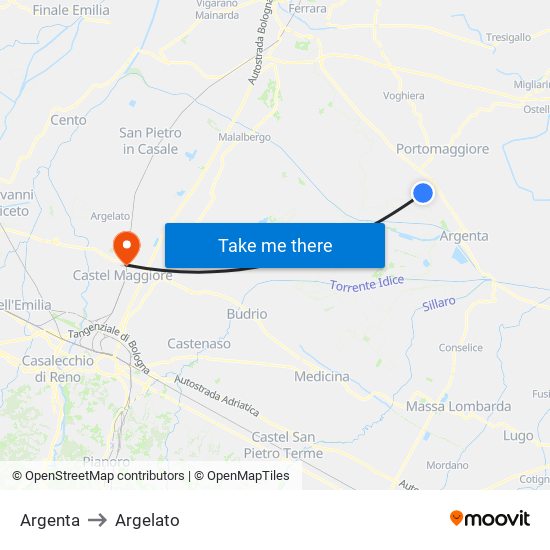 Argenta to Argelato map