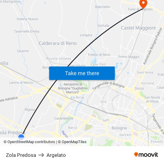 Zola Predosa to Argelato map