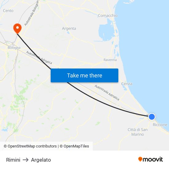 Rimini to Argelato map