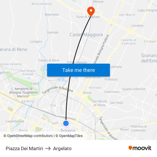 Piazza Dei Martiri to Argelato map