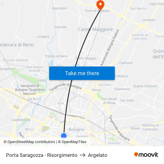 Porta Saragozza - Risorgimento to Argelato map