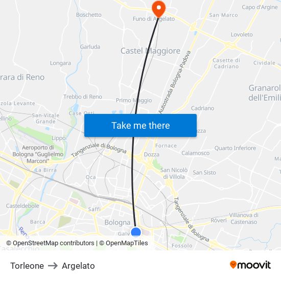 Torleone to Argelato map
