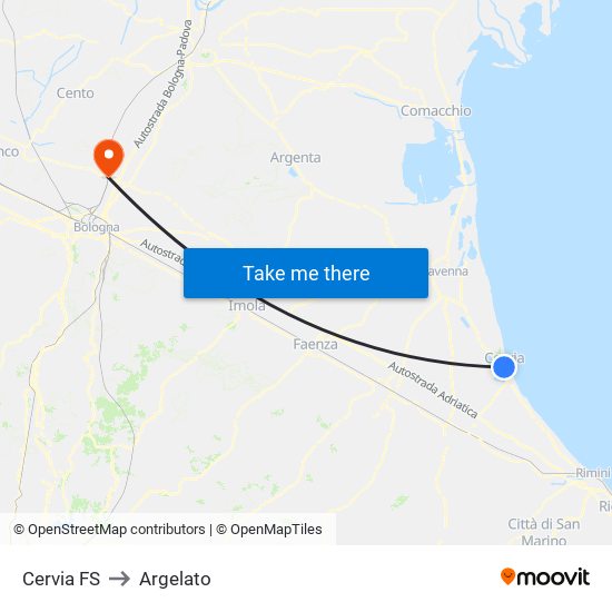 Cervia FS to Argelato map