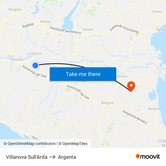 Villanova Sull'Arda to Argenta map