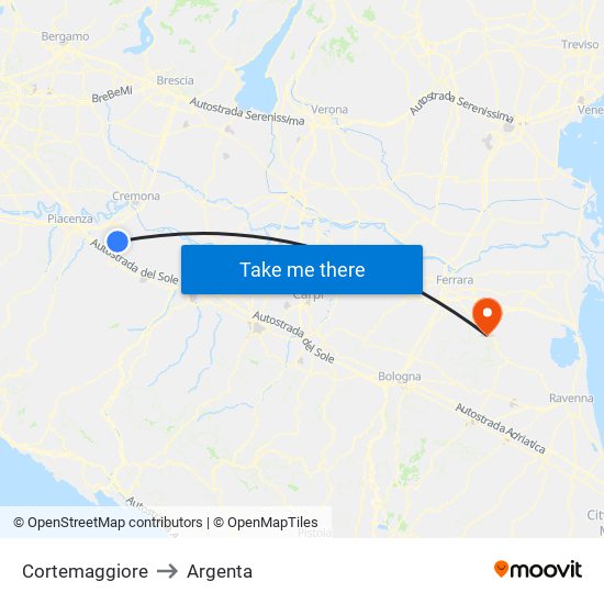 Cortemaggiore to Argenta map