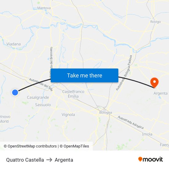 Quattro Castella to Argenta map
