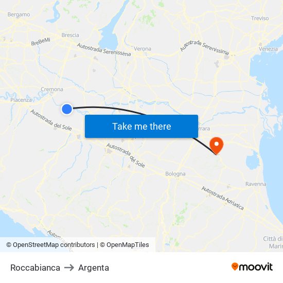 Roccabianca to Argenta map