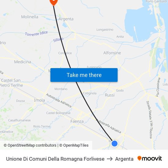 Unione Di Comuni Della Romagna Forlivese to Argenta map
