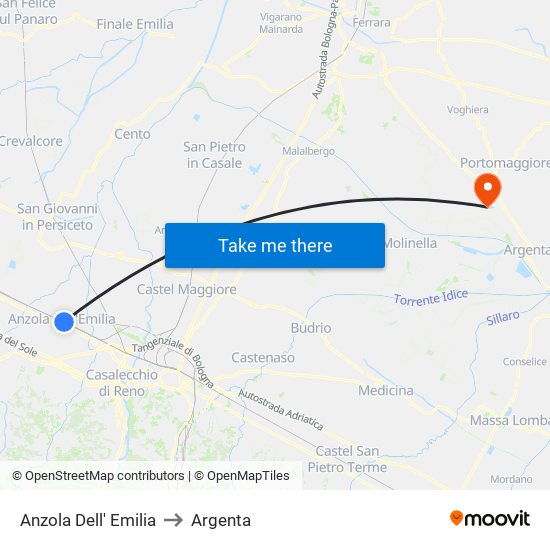 Anzola Dell' Emilia to Argenta map