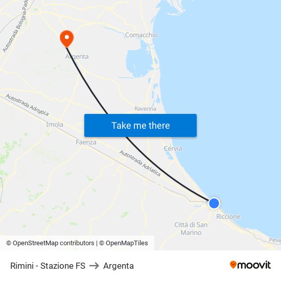 Rimini - Stazione FS to Argenta map