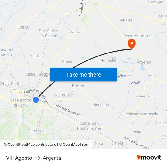 VIII Agosto to Argenta map