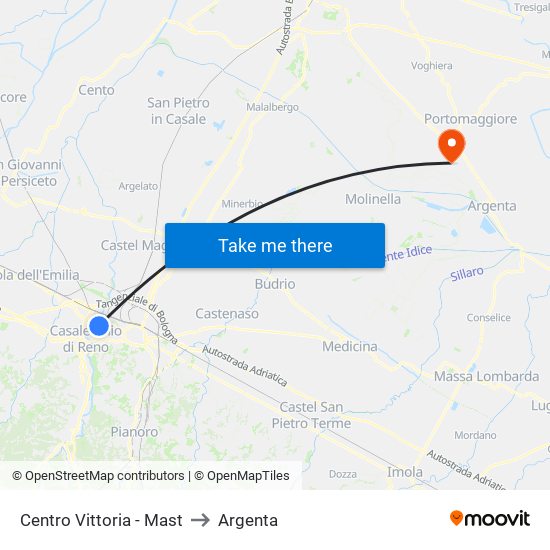 Centro Vittoria - Mast to Argenta map