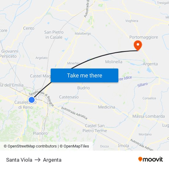 Santa Viola to Argenta map