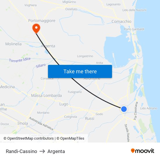 Randi-Cassino to Argenta map