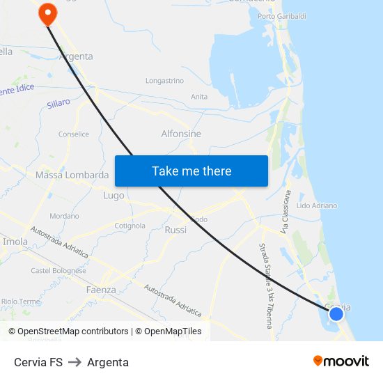 Cervia FS to Argenta map