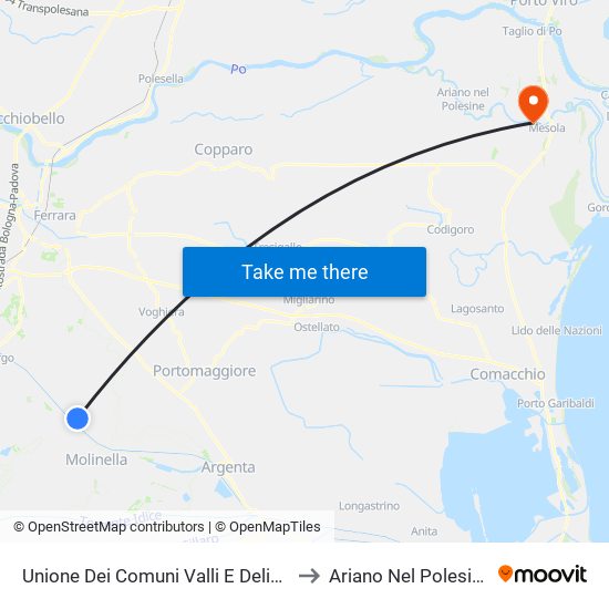 Unione Dei Comuni Valli E Delizie to Ariano Nel Polesine map