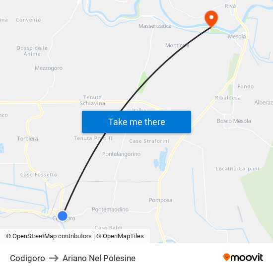 Codigoro to Ariano Nel Polesine map