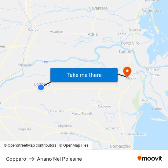 Copparo to Ariano Nel Polesine map