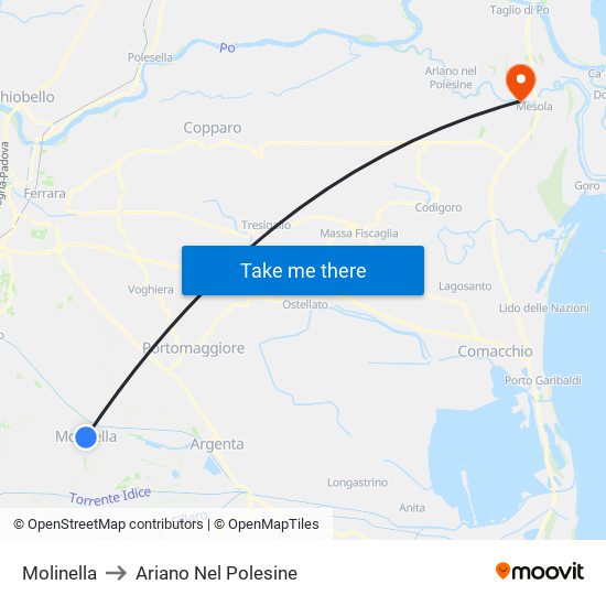Molinella to Ariano Nel Polesine map