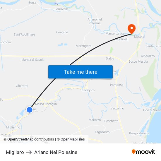 Migliaro to Ariano Nel Polesine map