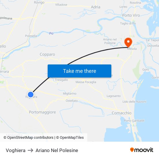 Voghiera to Ariano Nel Polesine map