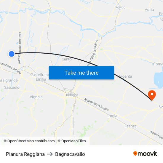 Pianura Reggiana to Bagnacavallo map