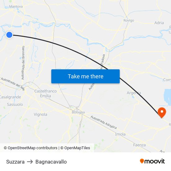 Suzzara to Bagnacavallo map