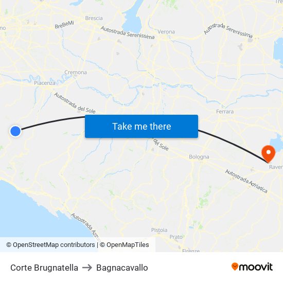 Corte Brugnatella to Bagnacavallo map