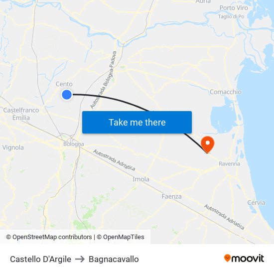 Castello D'Argile to Bagnacavallo map