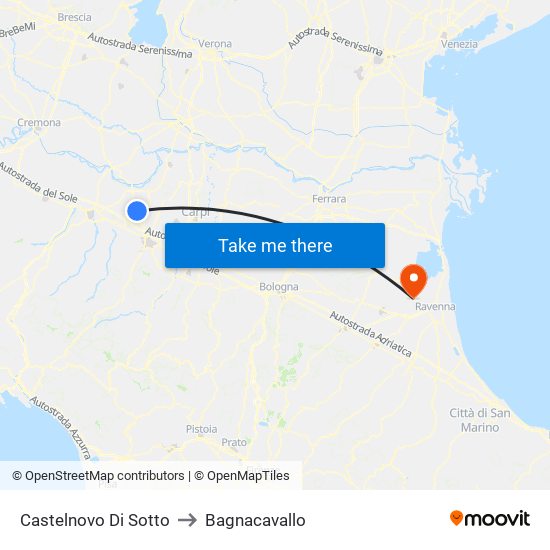 Castelnovo Di Sotto to Bagnacavallo map