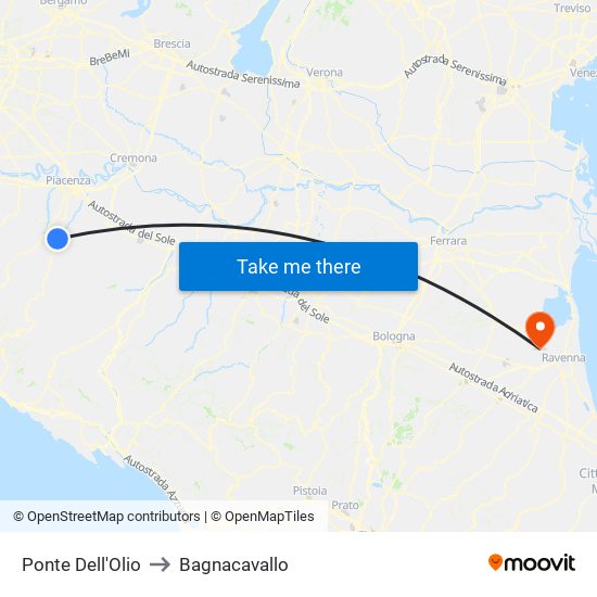 Ponte Dell'Olio to Bagnacavallo map