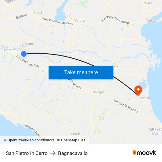 San Pietro In Cerro to Bagnacavallo map