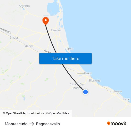 Montescudo to Bagnacavallo map