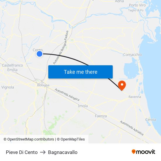 Pieve Di Cento to Bagnacavallo map